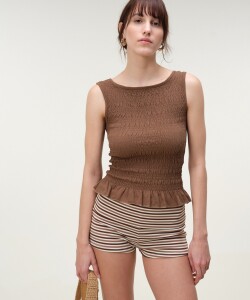Musculosa Fruncida Algodón Marron