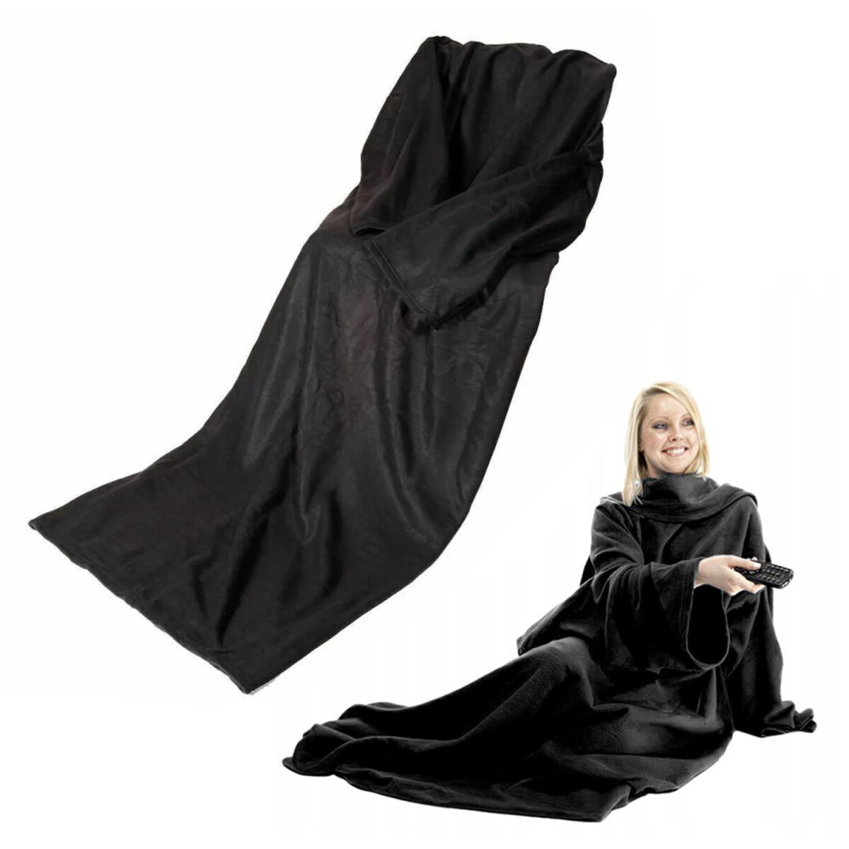 Manta Con Mangas Polar Individual Invierno Frio Unisex - Variante Color Negro 