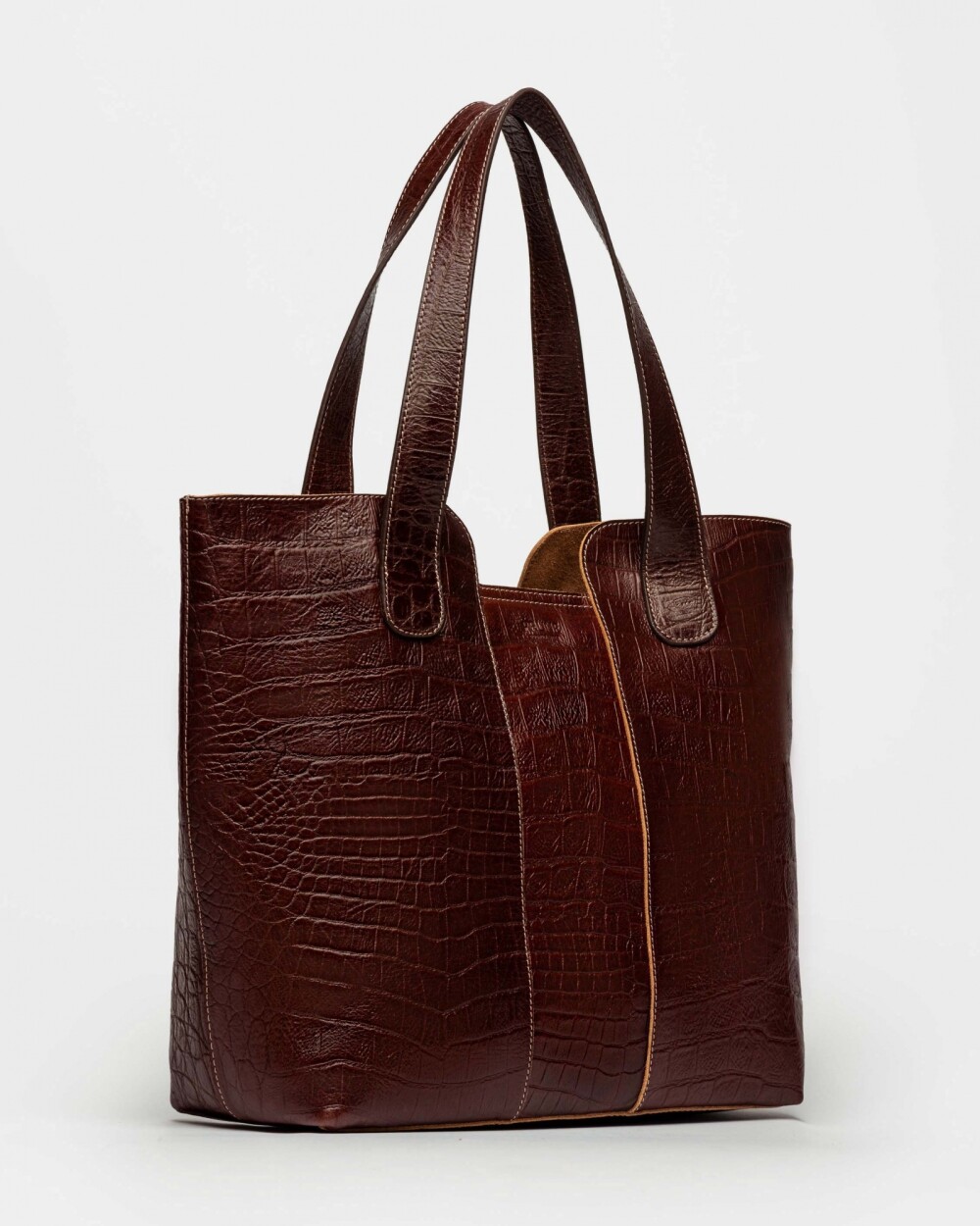 Shopper The Braided En Cuero Grabado Croco Red Tabaco