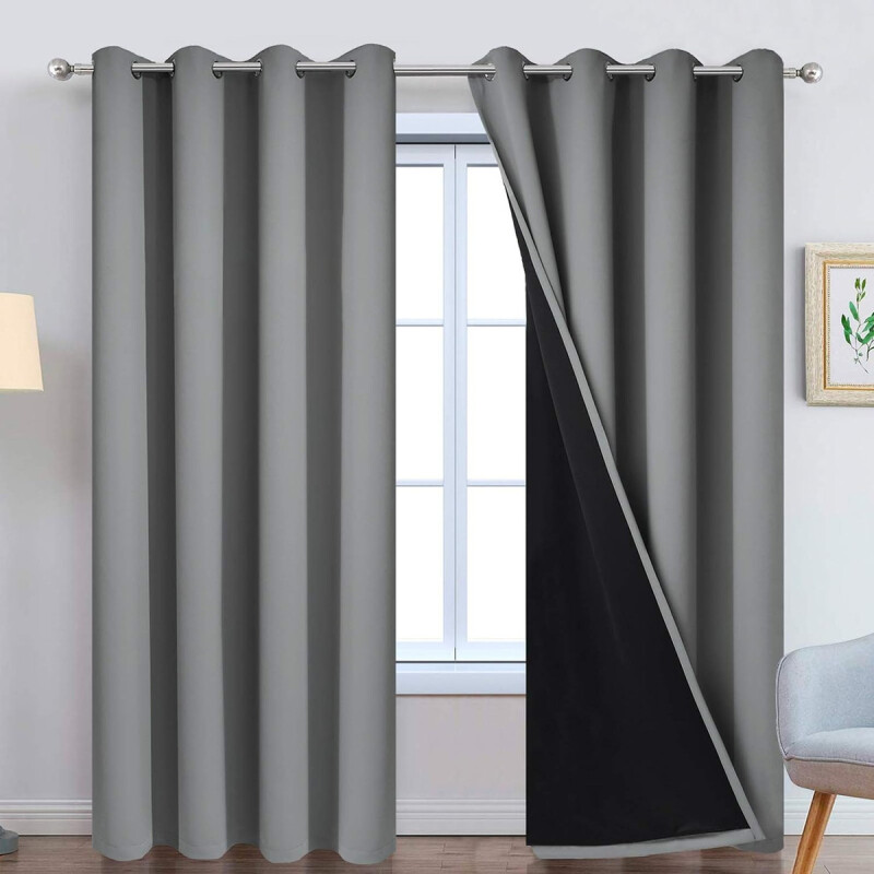 Cortinas Blackout 2 Paños 106cm X 160cm Satinado Calidad Gris