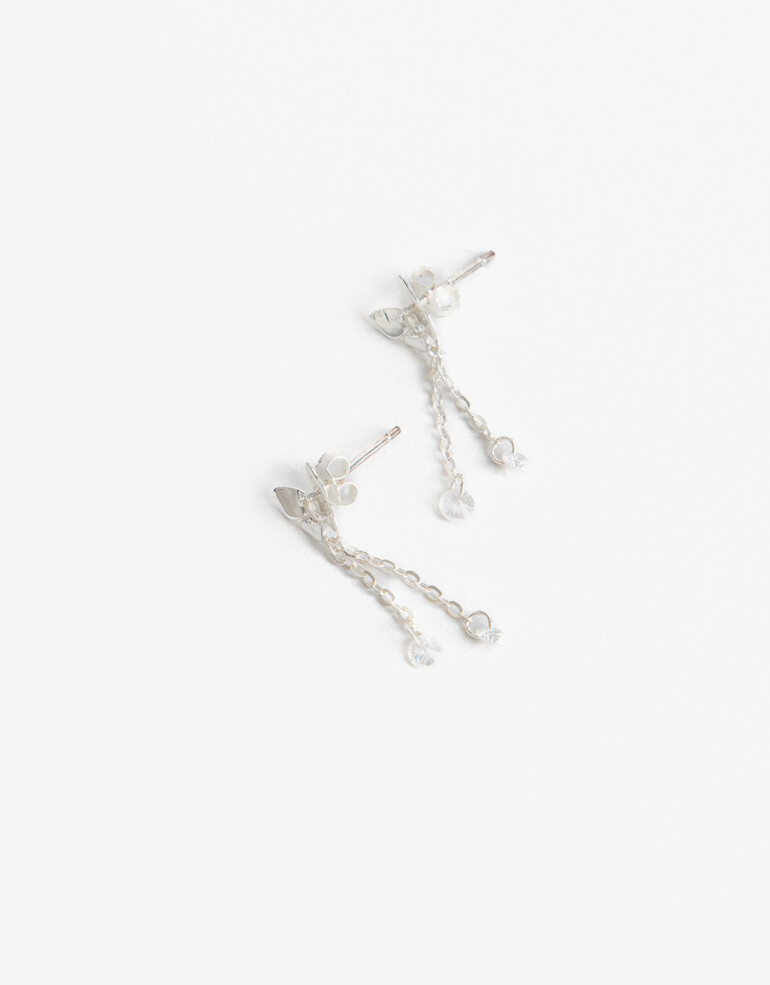 Aros Colgantes Cortos Strass Aros Cortos De Plata 925 - Plateado