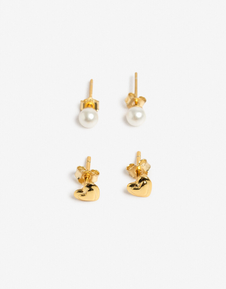 Aros Sets Perlas Set De Aros Plata 925 - Dorado