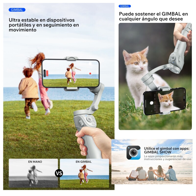 Estabilizador Gimbal 360 IA seguimiento facial automático 3 ejes Sin Color