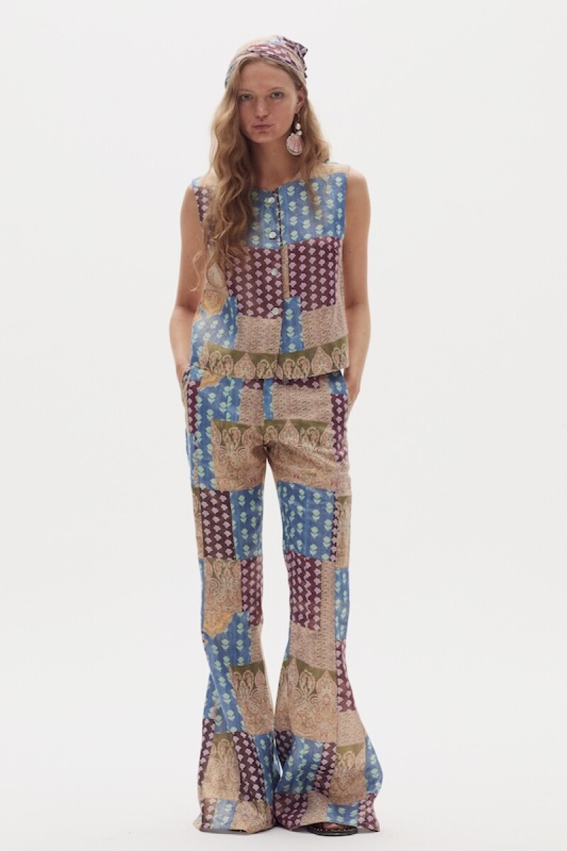 Pantalón Emilia en Lino Metalizado Padma Gold Print - Padma Gold Print 
