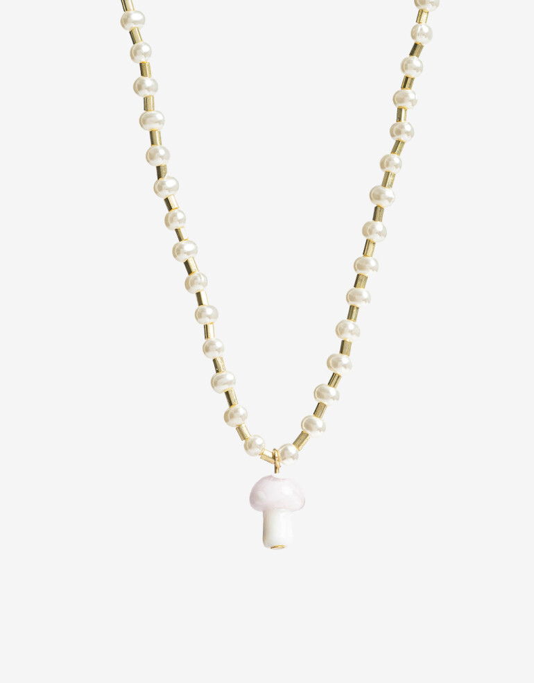 Collares Cortos Perla Collar Para Niñas Con Dije De Hongo - Combinacion Multicolor