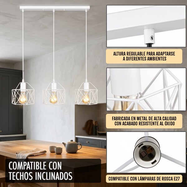 Lampara De Techo Colgante De 3 Luces Jaula Metal Moderna IMBACK Color Blanco Lampara De Techo Colgante De 3 Luces Jaula Metal Moderna IMBACK Color Blanco