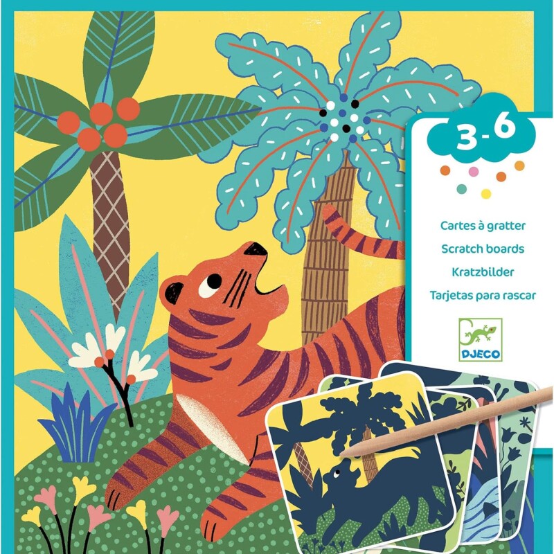 SCRATCH3-6 Set X4 Láminas Para Raspar 3-6 Años Djeco - Tigre