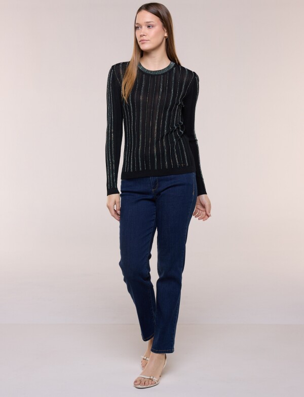 Blusa De Punto Ajusta Con Detalles Tornasolados NEGRO