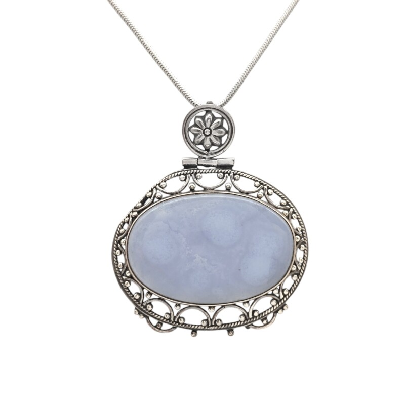 Dije Colgante Oval-Plata 925-Piedra Ágata azul claro-CP4568 conpiedra