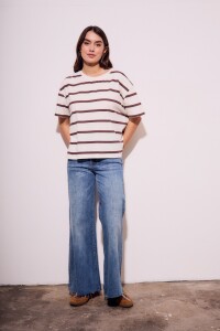 Remera Algodon Lavado Rayada Marron Marron