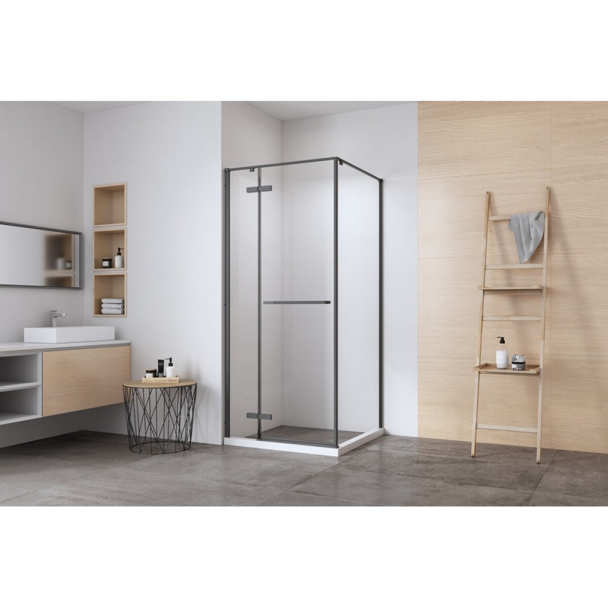 Mampara Esquinera con Puerta Batiente Aluminio Negro 