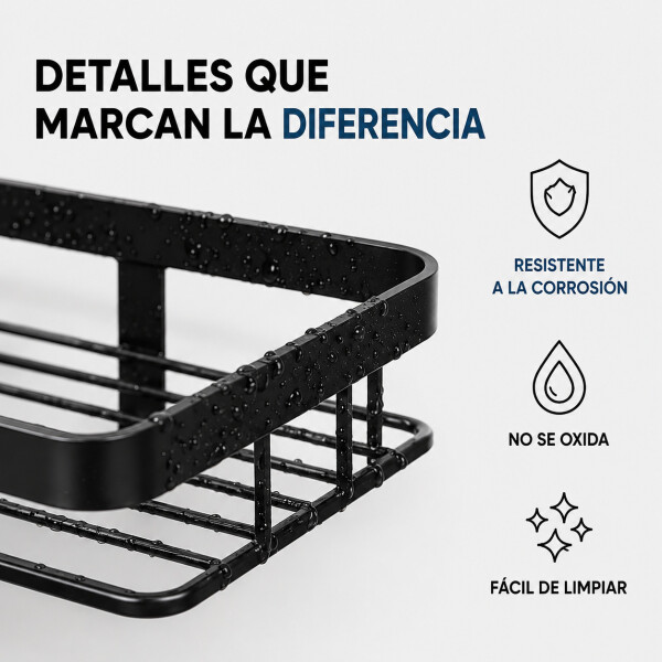 Organizador Baño Estante 5 Piezas Adhesivo Acero Inoxidable Negro 1