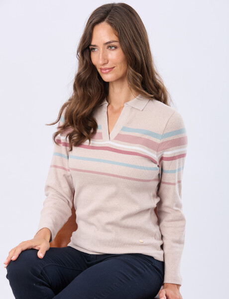 REMERA POLO RAYADA Beige