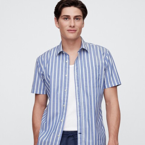 V-SS STANDARD POPLIN BLUE WHITE STRIPE