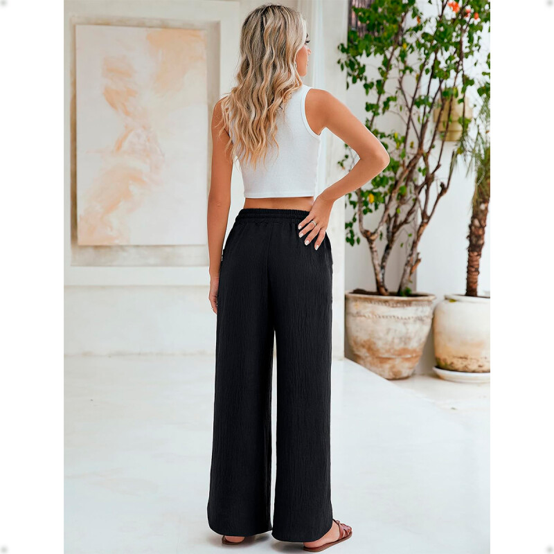 Pantalón Palazzo Elastizado Liso con Abertura Negro