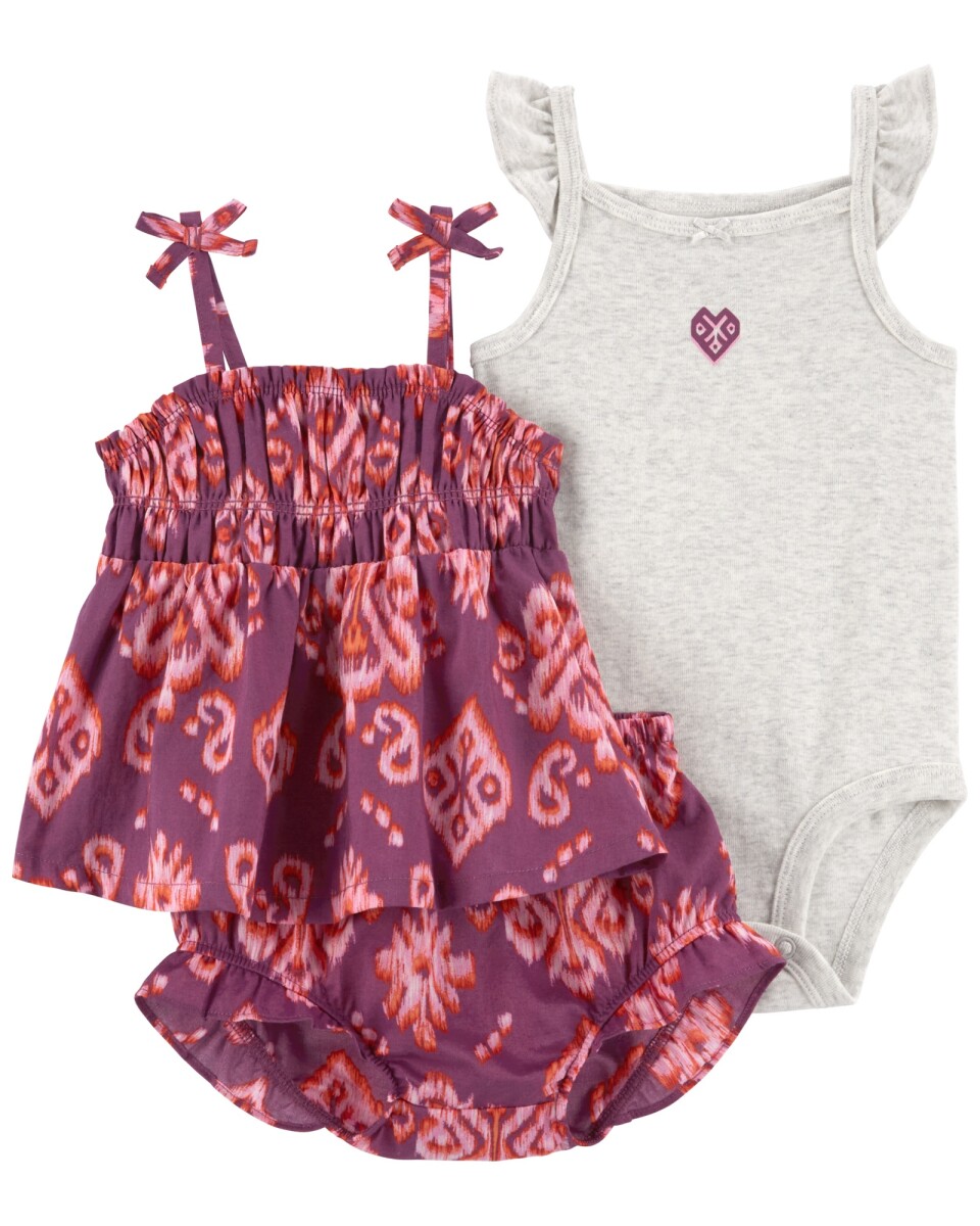 Set tres piezas de algodón, short, musculosa y body, estampados 