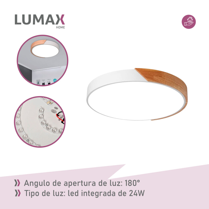 Plafon Techo Lumax Led Nórdico 40cm 24W con control remoto Blanco