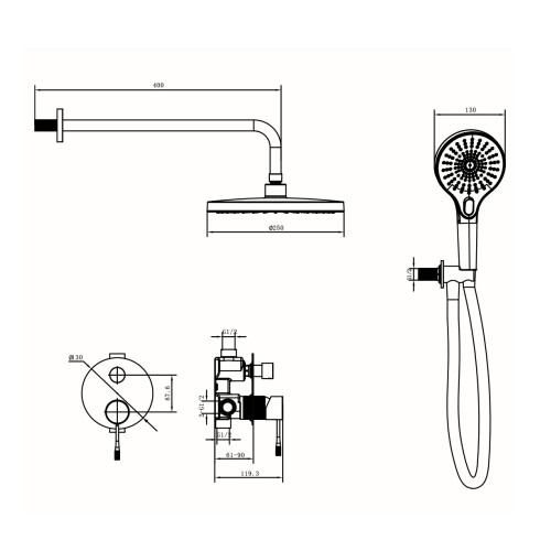 Griferia Ducha Embutir Con Transf. En Brushed Nickel - Serie Signature 000