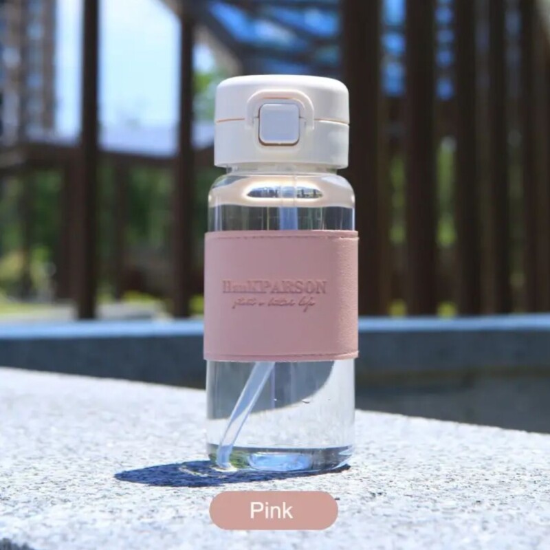 Botella De Agua Con Pajita Sorbito Silicona Con Tranca 500ml Rosa