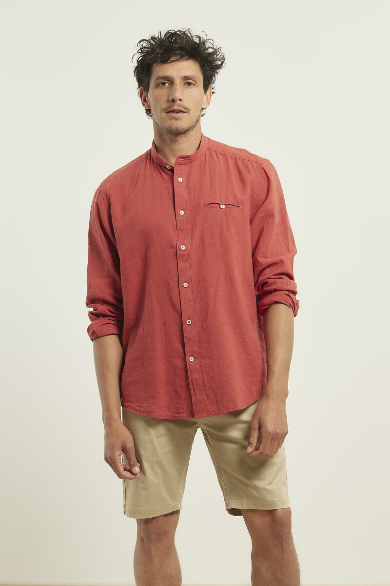 Camisa Harrington Label Lino - Rojo 