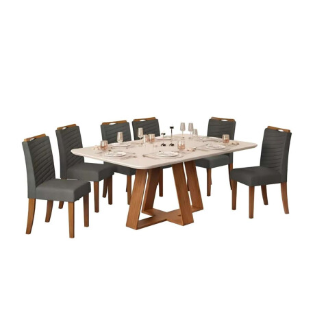 Juego De Comedor 6 Sillas + Mesa Vidrio Celeste Beige - Gris