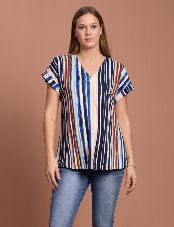 Blusa Lineas Cierre MULTI/AZUL