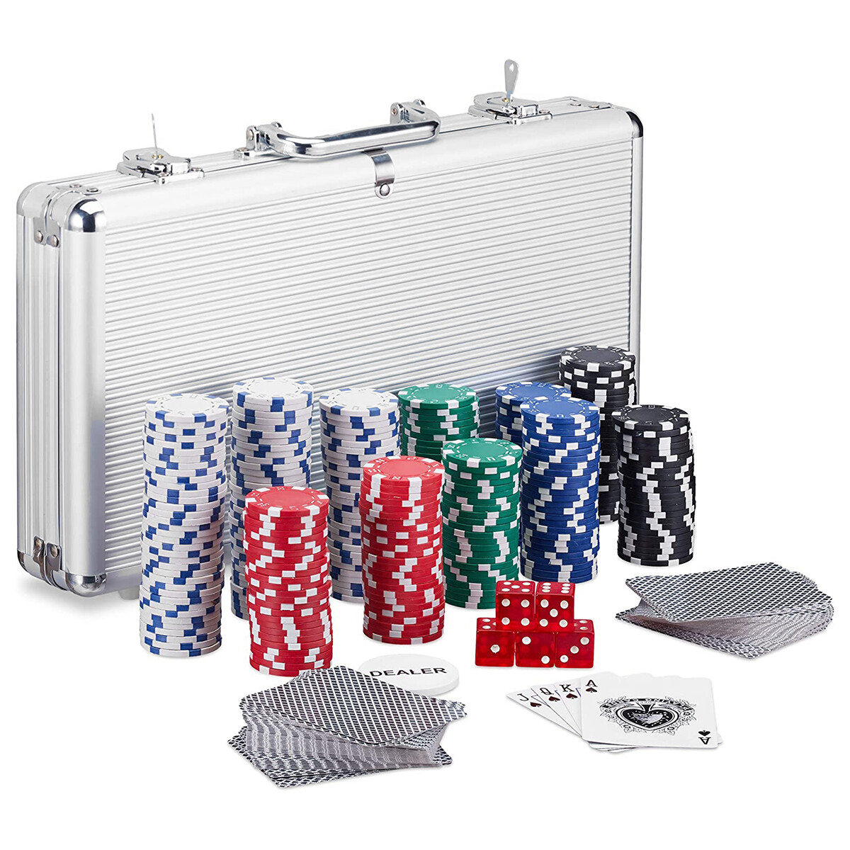 Maletín De Poker C/ Llave 300 Fichas Cartas Y Dados 