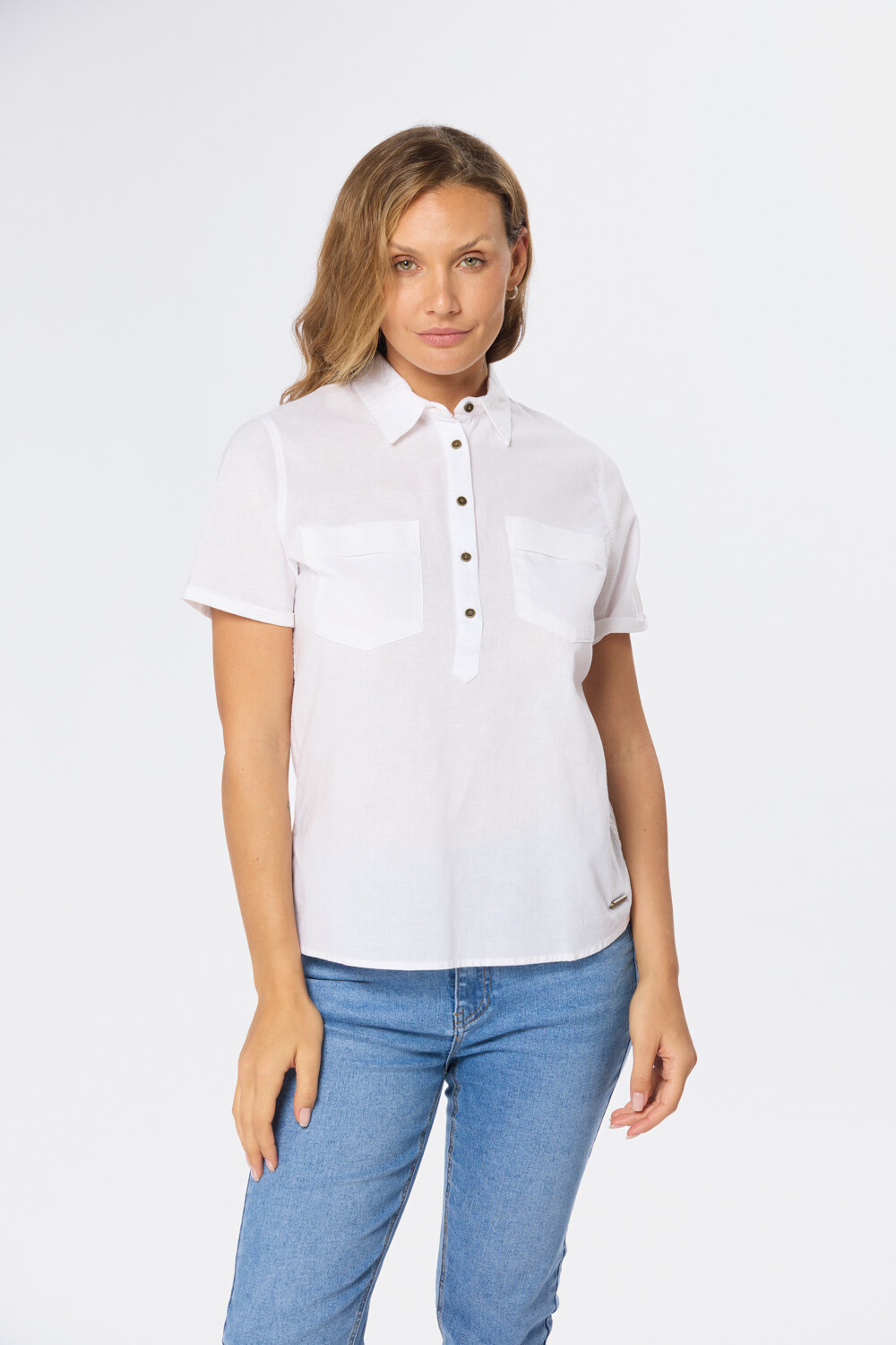 CAMISA DE LINO MEDIO BOTÓN Blanco