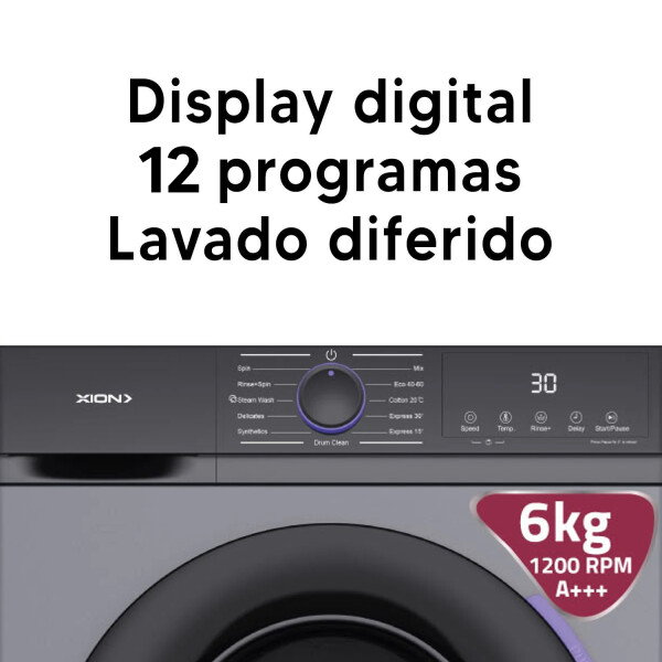 Lavarropas Inverter Xion Xi-lav66x-cu 6 Kg LAVARROPAS XION 6K XI-LAV66X GRIS