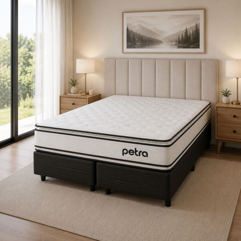 CONJUNTO SOMMIER PETRA PREMIUM QUEEN 1.58CM 100% ESPUMA Conjunto Sommier Petra Premium Queen 1.58cm 100% Espuma