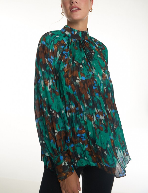 Blusa Mock Neck Plis VERDE/MULTI