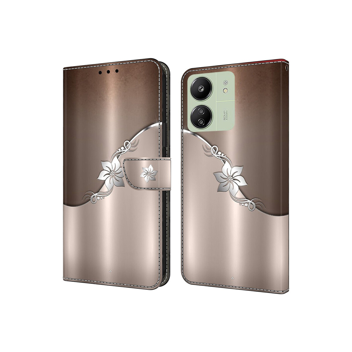 Flip cover para Xiaomi Redmi 13C diseño flor plateada 