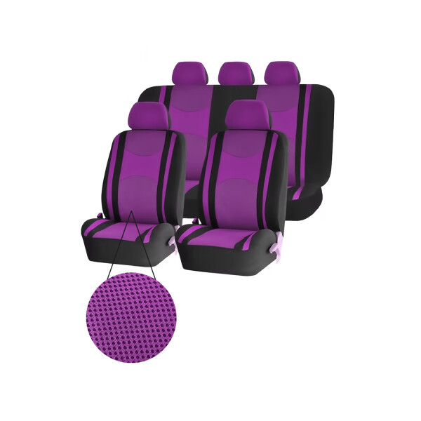 Cubreasientos De Tela Y Malla 9 Piezas Purpura Con Negro Cubreasientos De Tela Y Malla 9 Piezas Purpura Con Negro
