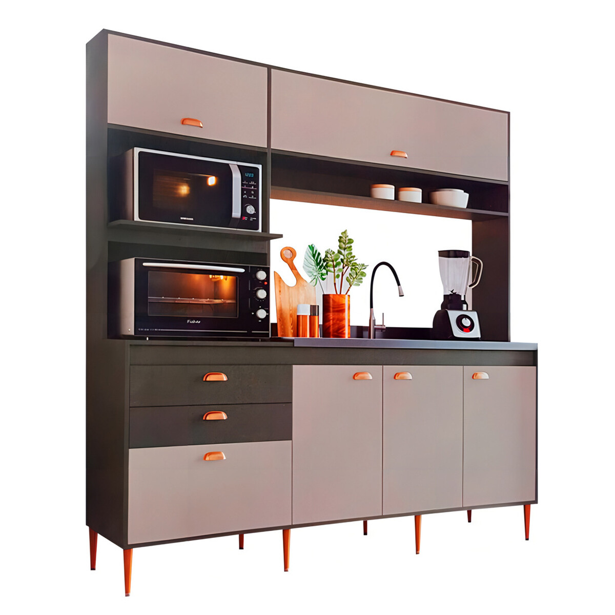 (pausado) Mueble Kit Cocina Compacta Premium + Pileta Inox Latentación Color Grafito Y Cinnamon 