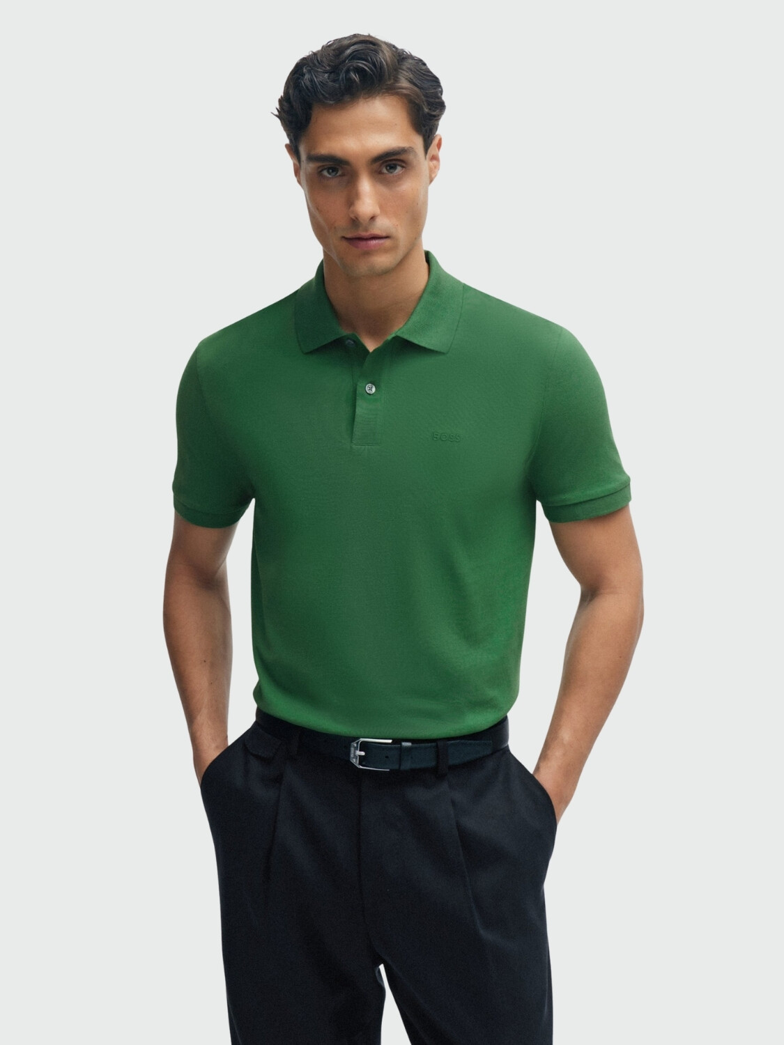 BOSS Polo de Algodón Piqué con Logo Bordado Verde