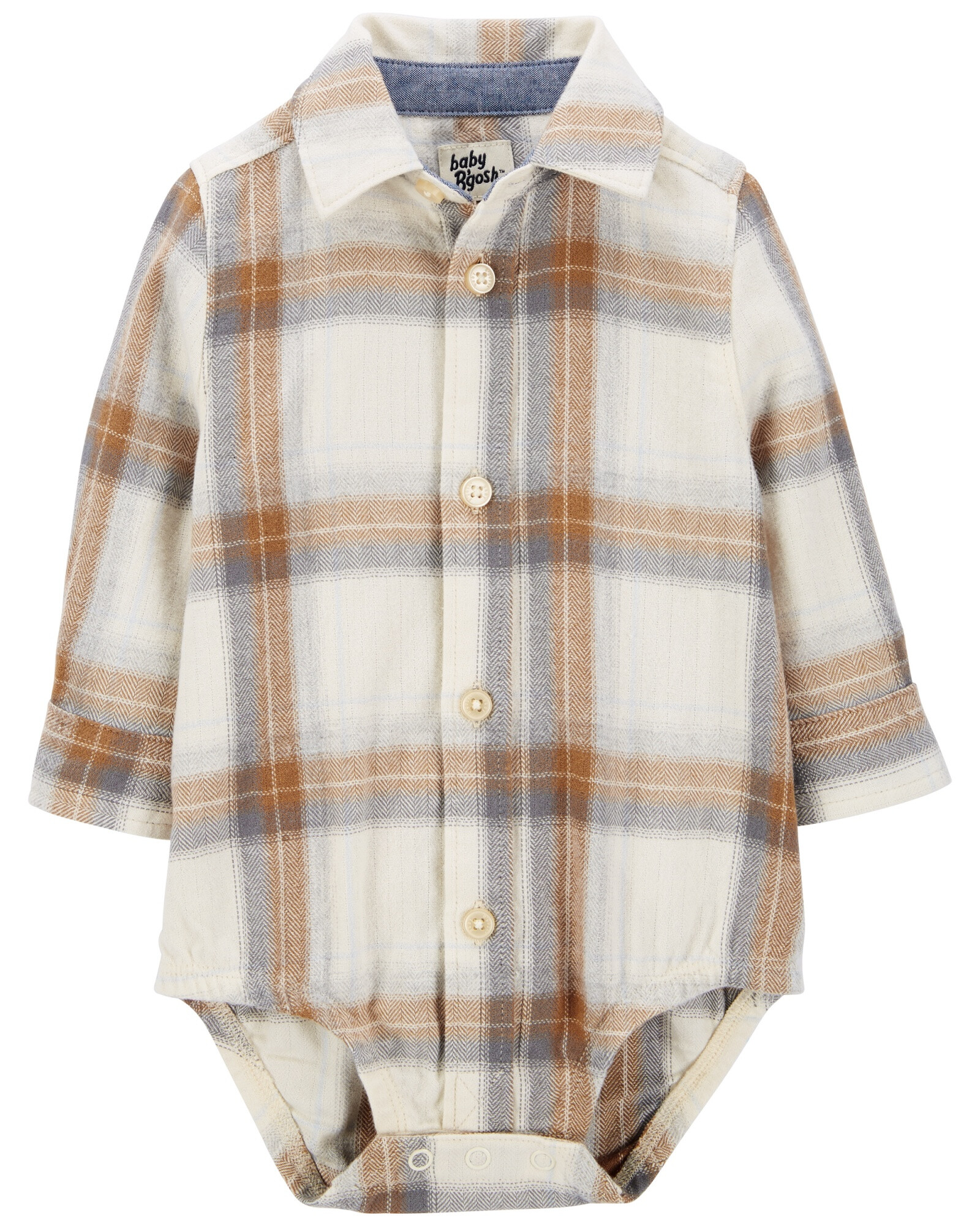 Body de algodón tipo camisa manga larga diseño a cuadros Sin color