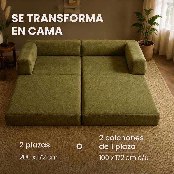 Sofá Sillón Cama ComboHome Teddy Premium 3 Cuerpos Corderoy Verde 1