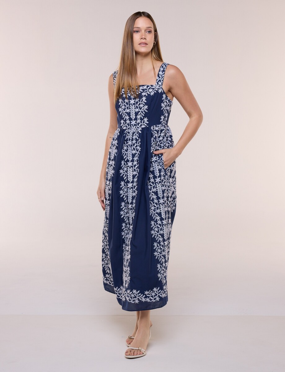 Vestido Bordado - Blanco/azul 