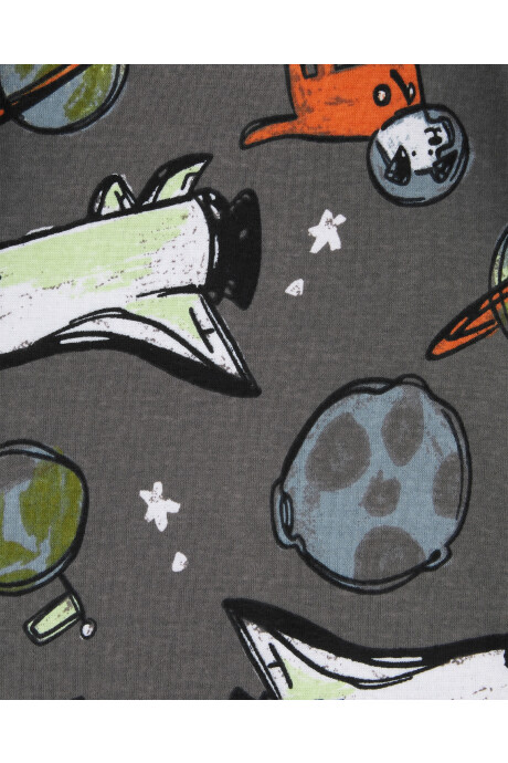Pijama cuatro piezas de algodón dos remeras y dos pantalones, diseños espaciales Sin color