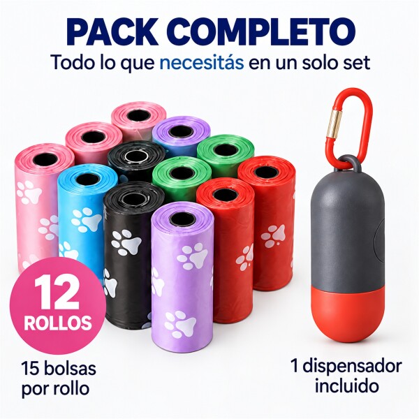 Bolsas Sanitarias x12 Residuos Mascota + Llavero Dispensador Rojo 1