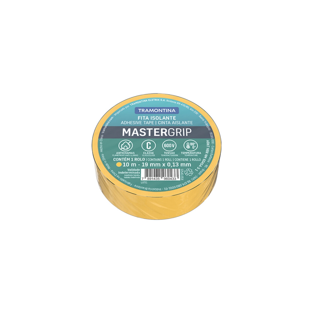 Cinta aislante MasterGrip 0,13x19mm amarillo 10m -TRAMONTINA - TE2014 