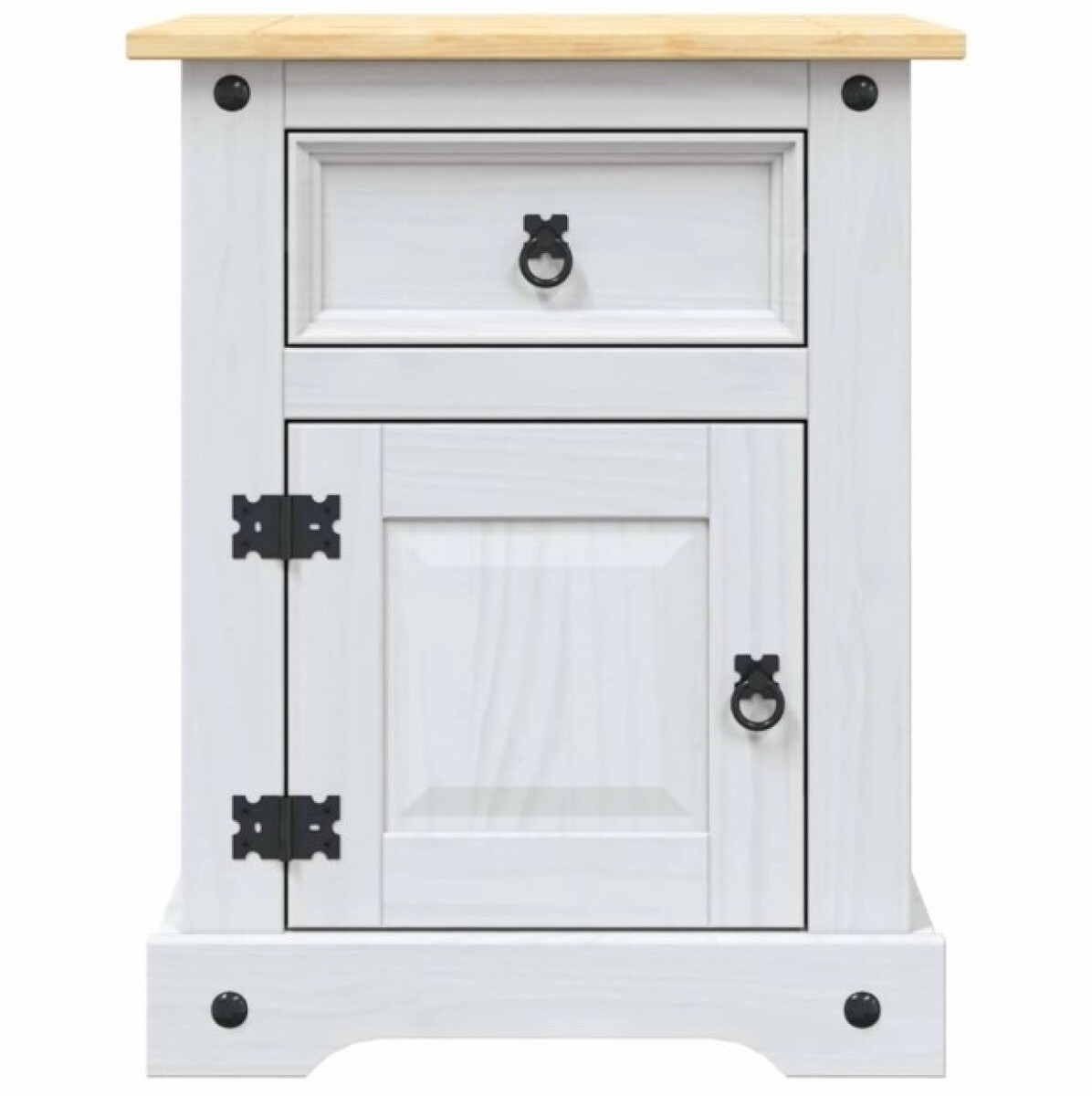 Mesa de Luz Grande Estilo Mexicano 1 Puerta 1 Cajon BLANCO y CERA NATURAL 