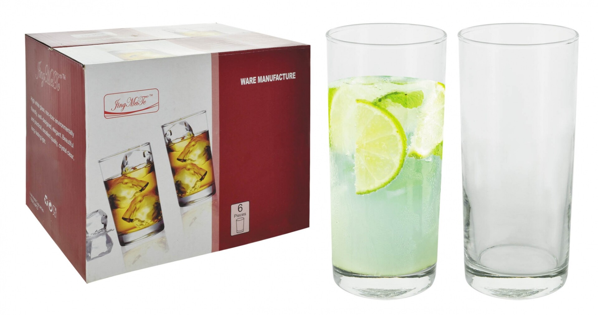 VASO SET X6UDS LARGO LIVERPOOL 6.5X15CM 350ML CAJA ROMA ZEXINBL 24635 Q12 