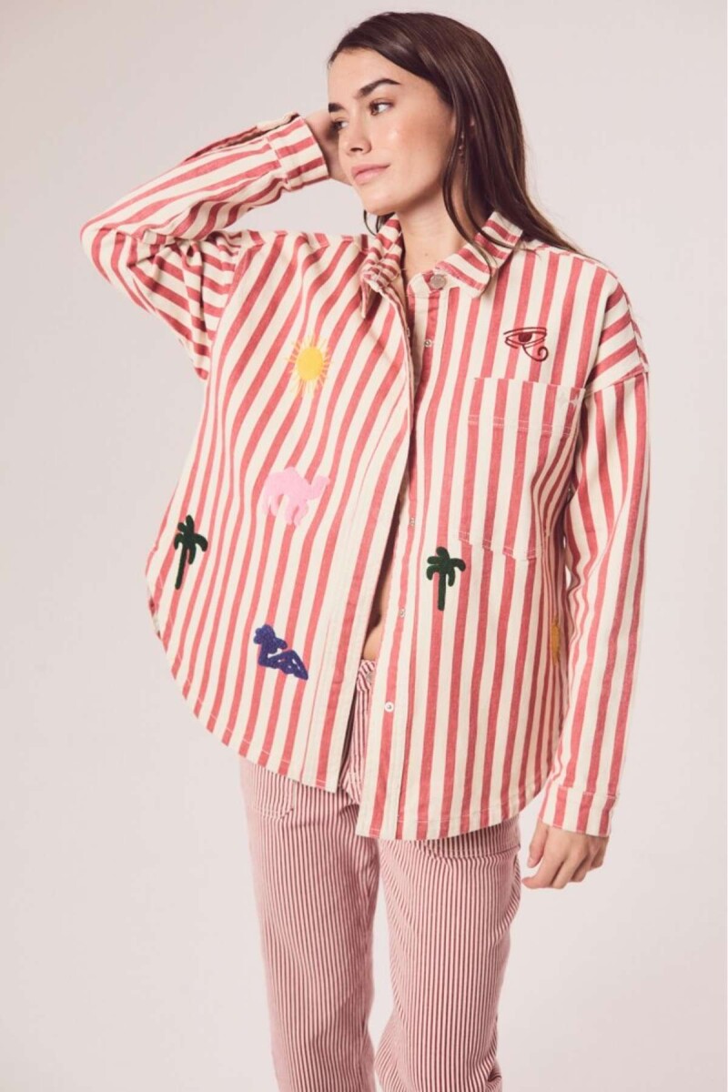 Sobrecamisa Rayas Y Bordado - Rojo 