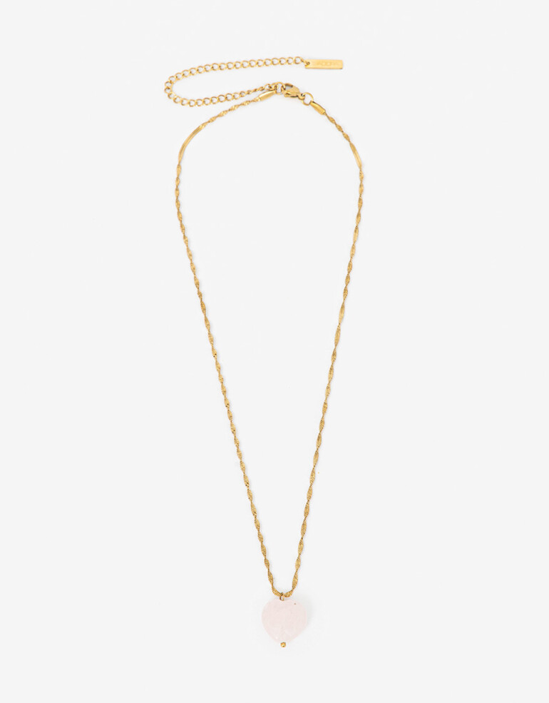 Cadena Corta con Dije Piedra Cadena Acero Con Cuarzo Rosa - Rosa Claro
