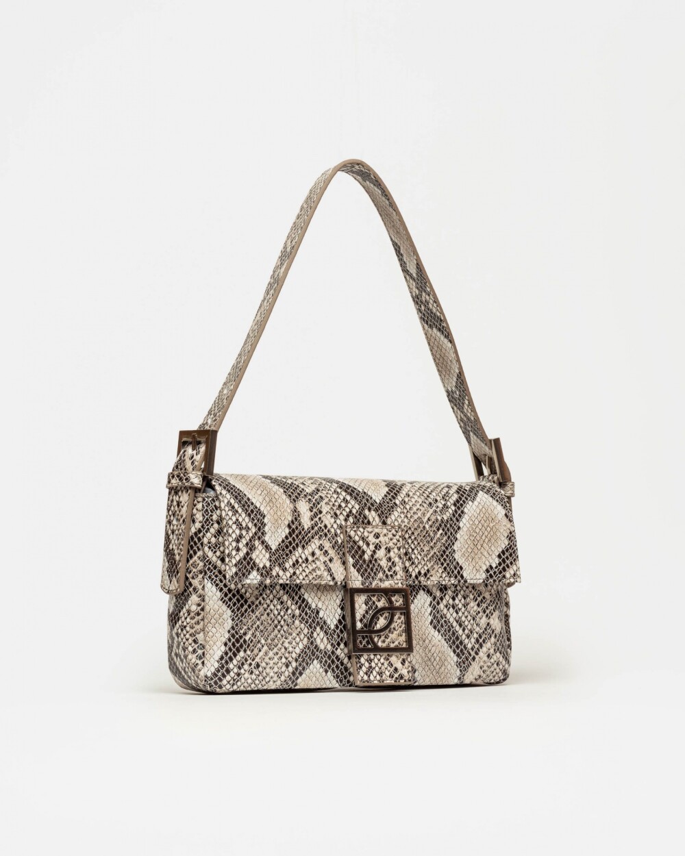 Cartera al hombro Signature en cuero snake Taupe