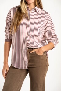 Camisa Rayada Con Lino Burdeos