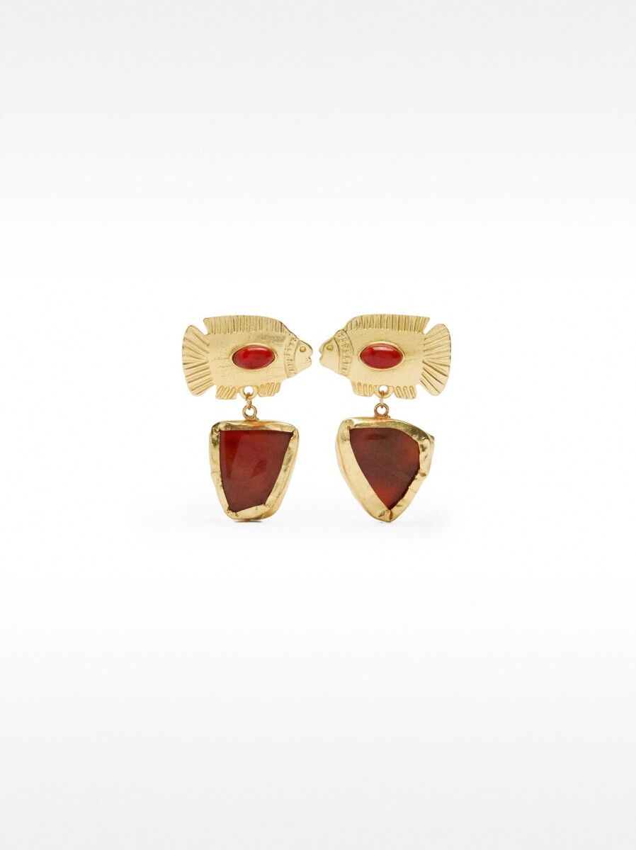 Pendientes De Peces Con Piedra - rojo 
