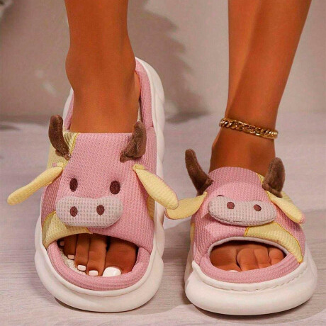 Pantufla Vaca Sandalia Suela Alta Suaves Cómodas Rosa