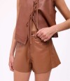 Short Wide Xl Couro Camel
